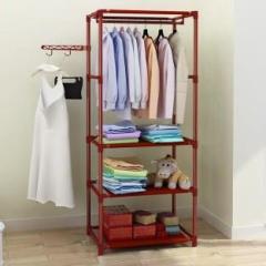 Sasimo 1 Door 4 Shelf Open Coat, clothes hanger stand PP Carbon Steel Collapsible Wardrobe