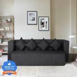 Seventh Heaven 4 Seater Sofa Cum Bed 78x36x14 Inch Jute Fabric With 4 Cushions: 2 Year Warranty 4 Seater Single Foam Fold Out Sofa Cum Bed