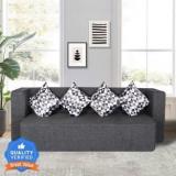 Seventh Heaven 4 Seater Sofa cum Bed 78x36x14 inches Jute Fabric Washable Cover with 4 Cushion Single Sofa Bed