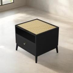 Shagun Arts HEXA Rattan Woven Cane Webbed Solid Sheesham Wood Side Table For Bedroom || Solid Wood Side Table