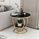 Shariq Wooden Accents Round Modern Side Table Faux Marble Double Tier Coffee Tables With Heart Frame Metal Corner Table