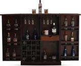 Sheesham Craft Nivora Double Door Wine Cabinet, 20 Glass & 50 Bottle Rack, Drawer Solid Wood Bar Cabinet