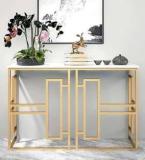 Shfamily Modern White Luxury Stone Narrow Console Table Rectangle Gold Finish Stone Side Table