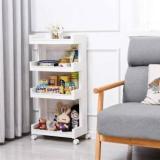 Shopixo Plastic 4 Tier Space Saving Storage Rack Multipurpose Kitchen Shelf With Wheels Plastic Open Book Shelf