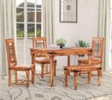 Shree Jeen Mata Enterprises Elegant Sheesham Wood Four Seater Dining Set With Attractive Chairs & Bench | Solid Wood 4 Seater Dining Set