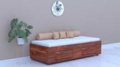 Shri Mintu's Sheesham Wood Diwan Bed with Storage for Bedroom Living Room |Single Bed Solid Wood Single Drawer Bed