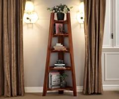 Shyam Handicraft Solid Wood Corner 5 Rack Open Ladder Shelf For Books/Decoration for Home/Office Solid Wood Open Book Shelf