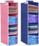 Skylii 4 Section Closet Organizer Hanging Shelves Foldable 4 Tier Pck Of 2 Blue Pink Micro Fiber Collapsible Wardrobe