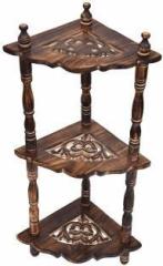 Smarts Collection Multipurpose Mini Corner 3 Tier Corner Rack Shelves Brown Side Corner Solid Wood Side Table