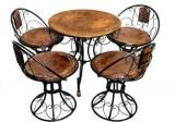 Smarts Collection Wood & Wrought Iron Decorative Mooda Chairs With Foldable Round Table Metal 4 Seater Dining Set