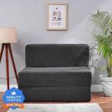 Solis Primus Comfort For All 3X6 Size For 1 Person Jute Fabric Washable Cover Dark Grey 1 Seater Single Foam Fold Out Sofa Cum Bed