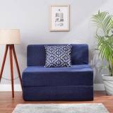 Solis Primus Comfort For All 3X6 Size Sofa Cum Bed For 1 Person 1 Seater Moshi Fabric Washable Cover With 1 Cushion Blue Single Sofa Bed