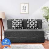 Solis Primus Comfort For All 4X6 Size For 2 Person Jute Fabric Washable Cover With 2 Dark Grey 2 Seater Double Foam Fold Out Sofa Cum Bed