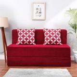 Solis Primus Comfort For All 4X6 Size Sofa Cum Bed For 2 Person 2 Seater Chenille Fabric Washable Cover With 2 Cushion Maroon Double Sofa Bed