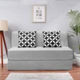 Solis Primus Comfort For All 4x6 Size Sofa Cum Bed For 2 Person 2 Seater Jute Fabric Washable Cover With 2 Cushion Silver Jute.. Double Sofa Bed