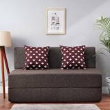 Solis Primus Comfort For All 4X6 Size Sofa Cum Bed For 2 Person 2 Seater Jute Fabric Washable Cover With 2 Cushions COFFEE Double Sofa Bed