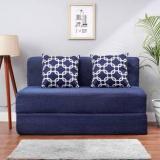 Solis Primus Comfort For All 4X6 Size Sofa Cum Bed For 2 Person 2 Seater Moshi Fabric Washable Cover With 2 Cushion Blue. Single Sofa Bed