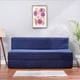 Solis Primus Comfort For All 5X6 Size For 3 Person Chenille Fabric Cover Navy Blue 3 Seater Double Foam Fold Out Sofa Cum Bed