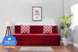 Solis Primus Comfort For All 5X6 Size For 3 Person Chenille Fabric Washable Cover With 2 Maroon 3 Seater Double Foam Fold Out Sofa Cum Bed