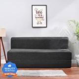 Solis Primus Comfort For All 5X6 Size For 3 Person Jute Fabric Washable Cover Dark Grey 3 Seater Single Foam Fold Out Sofa Cum Bed