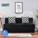 Solis Primus Comfort For All 5X6 Size Sofa Cum Bed For 3 Person 3 Seater Moshi Fabric Washable Cover With 2 Cushions Black 3 Seater Double Foam Fold Out Sofa Cum Bed