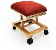 Solvd in box Stoolux Rubber Wood Adjustable Footstool with Wheels and Cushion Fabric Upholstered Stool