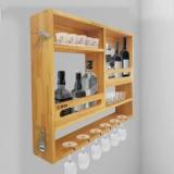 Solvd In Box Wooden Home Wall Hanging Mini Bar For Living Room With Wine Glass Rack Solid Wood Bar Cabinet