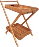 Spacepanda Kersey Wooden Bar Trolley With Caster In Teak Wood For Outdoor, Garden, Indoor Solid Wood Bar Trolley