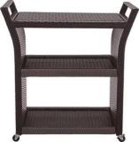 Spacepanda Moveza Trolly 3 Tier High Density Polyethylene Wicker With Metal Frame Rolling Bar Cart For Outdoor, Garden, Cafeteria, Dining, Living, Pool Side Metal Bar Trolley