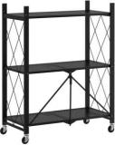 Spacepanda Scottsbury 3 Tier Foldable Storage Shelves, Storage Rack In MS Powder Coated Metal Bar Trolley