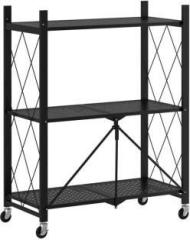 Spacepanda Scottsbury 3 Tier Foldable Storage Shelves, Storage Rack in MS Powder Coated Metal Bar Trolley