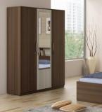 Spacewood Kosmo Ambry Three Door Wardrobe With Mirror In Moldau Akazia Brown And White Finish