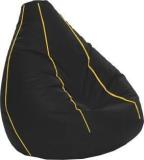 Spacex XXXL Classic Black With Yellow Piping Teardrop Bean Bag With Bean Filling