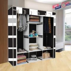 Spirited 8 Shelf 3 Door Portable Printed Carbon Steel Collapsible Wardrobe