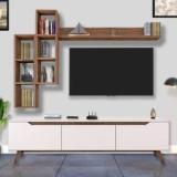 Spyder Craft Matte Finish D3 TV Unit with Wall Shelf for Bedroom Living Room Engineered Wood TV Entertainment Unit