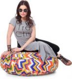 Style Homez XL Cotton Canvas Geometric Printed Round Floor Cushion XL Size With Beans Bean Bag With Bean Filling