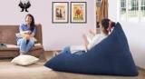 Style Homez XXL Premium Collection Denim Pyramid Canvas Lounger Bean Bag With Bean Filling