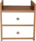 Stymax Bedside Table Rack Multipurpose Shelf Teakwood Gold and white with 2 drawers, Engineered Wood Bedside Table