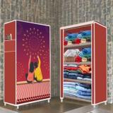 Systumm 4 Shelf Couple Maroon Printed PP Collapsible Wardrobe