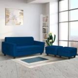 Takelwood BLUE COLOR 3 SEATER SOFA WITH OTTOMAN Fabric 3 + 1 + 1 Sofa Set