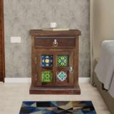 Tamannaartpalace Solid Wood Ceramica Bedside Table With Storage, Pre Assembled Solid Wood Bedside Table