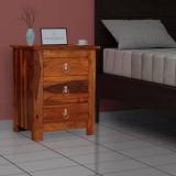 Tamannaartpalace Solid Wood TRIO Bedside Table with Storage of Three Drawers in Natural Honey Oak Finish, Easy To Use, Pre Assembled Solid Wood Bedside Table