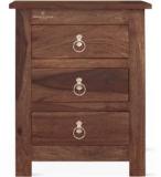 Tamannaartpalace Solid Wood TRIO Bedside Table With Storage Of Three Drawers In Walnut Finish, Easy To Use, Pre Assembled Solid Wood Bedside Table