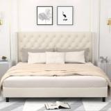 Taskwood Furniture Fabric King Size Bed With Diamond Line Headboard Without Storage For Bedroom Engineered Wood King Bed