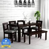 Taskwood Furniture Solid Sheesham Wood 6 Seater Dining Table, 4 Chairs & 1 Bench For Dining Room Solid Wood 6 Seater Dining Set