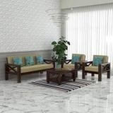 Taskwood Furniture Solid Sheesham Wood Five Seater Sofa Set For Living Room, Caf Fabric 3 + 1 + 1 Sofa Set