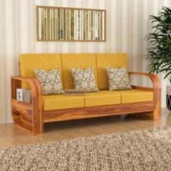 Taskwood Furniture Solid Sheesham Wood Three Seater Sofa For Living Room, Office, Caf Fabric 3 Seater Sofa