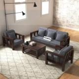 Taskwood Furniture Solid Sheesham Wood Wooden Five Seater Sofa Set For Living Room, Caf Fabric 3 + 1 + 1 Sofa Set