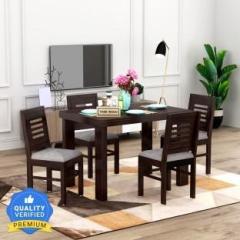 Taskwood Furniture Solid Wood 4 Chairs| Finish Walnut| Cushion Grey Solid Wood 4 Seater Dining Set