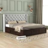 Taskwood Furniture Solid Wood King Size Bed With Fabric Headboard And Box Storage For Bedroom Solid Wood King Box Bed